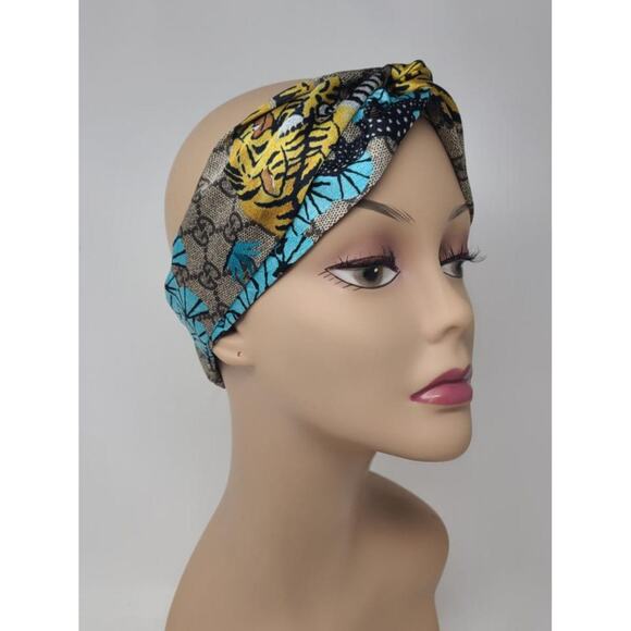 Gucci Beige blue supreme GG Monogram silk headband M sz - Picture 1 of 7